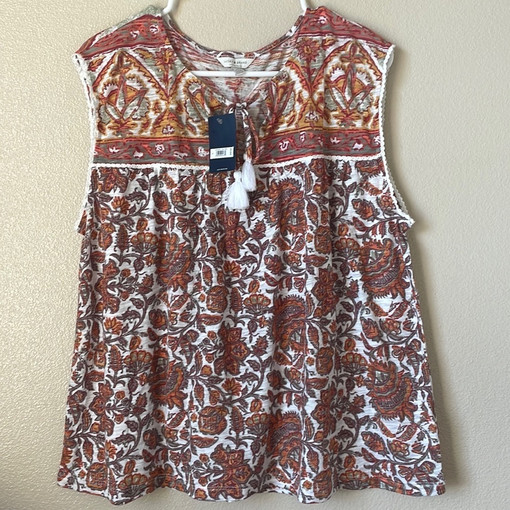 NWT Lucky Brand White and Orange Top Size Large